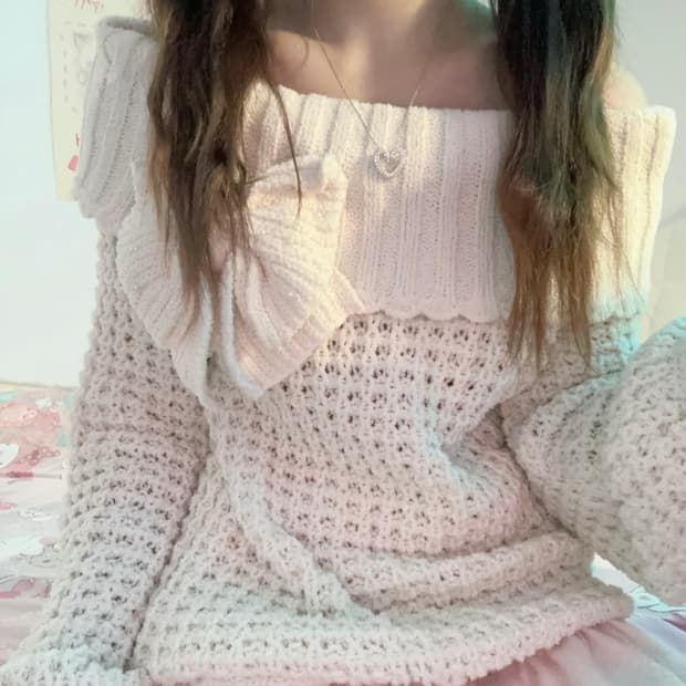 리즈리사 히메갸루 빅리본 핀터깔 니트