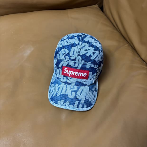 슈프림 캠프캡 모자 박스로고 워시드 데님
