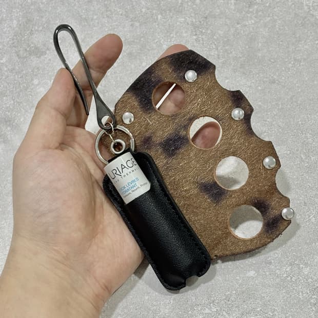 Oribell 레오파드 호피 송치털 파워 너클 립밤케이스 키링 열쇠고리