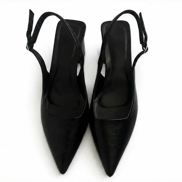 (255)Black Pointed Slingback Heels