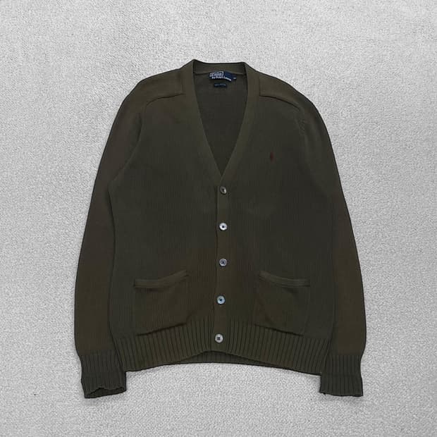 폴로 랄프로렌 코튼 브이넥 가디건 카키