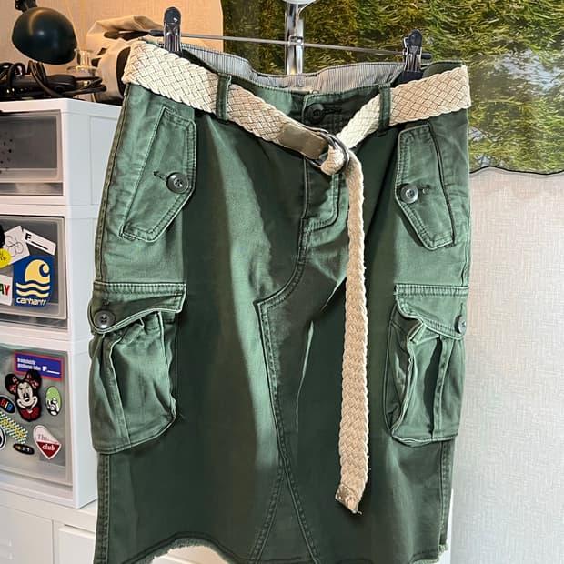 빈티지 카고 포켓 미디스커트