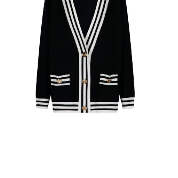 정품 발망 로고 오버핏 스트라이프 금장 버튼 롱가디건