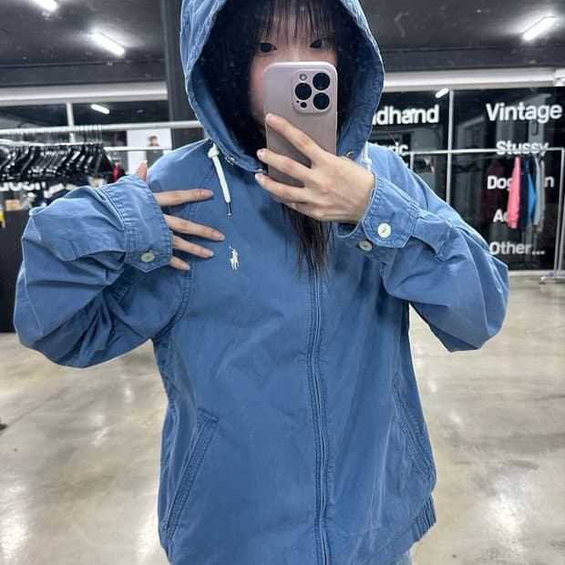 폴로 랄프로렌 스카이블루 혼방 후드집업