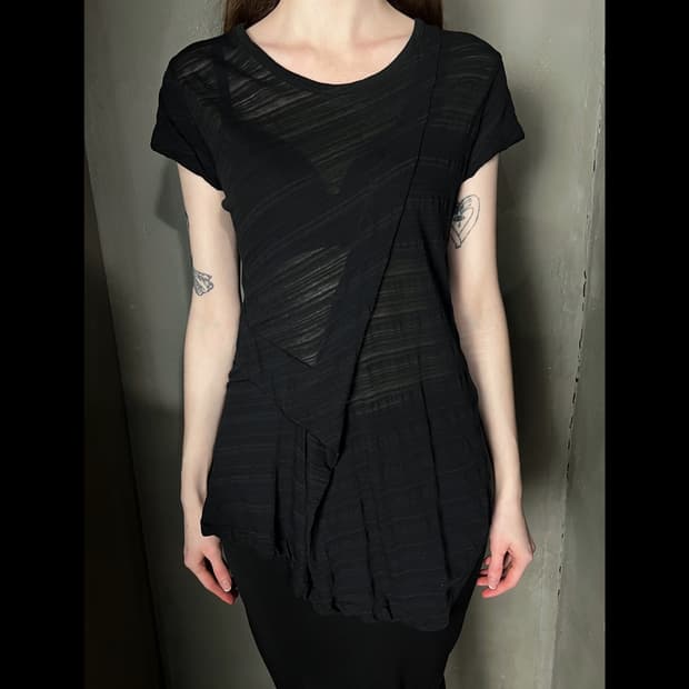 20ss 요지 야마모토 비대칭 니트 숏슬리브 티셔츠