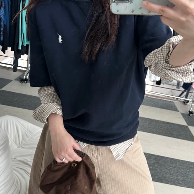 폴로 랄프로렌 네이비 숏 슬리브 맨투맨 