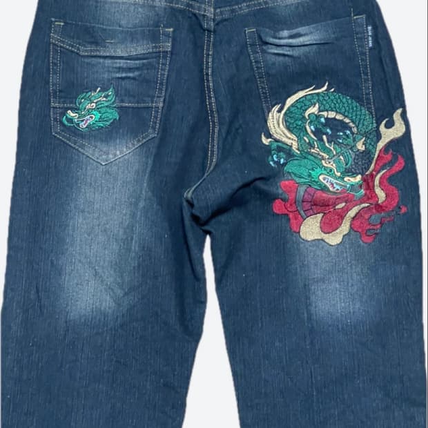 WIN-TOP 용 자수 데님 청바지