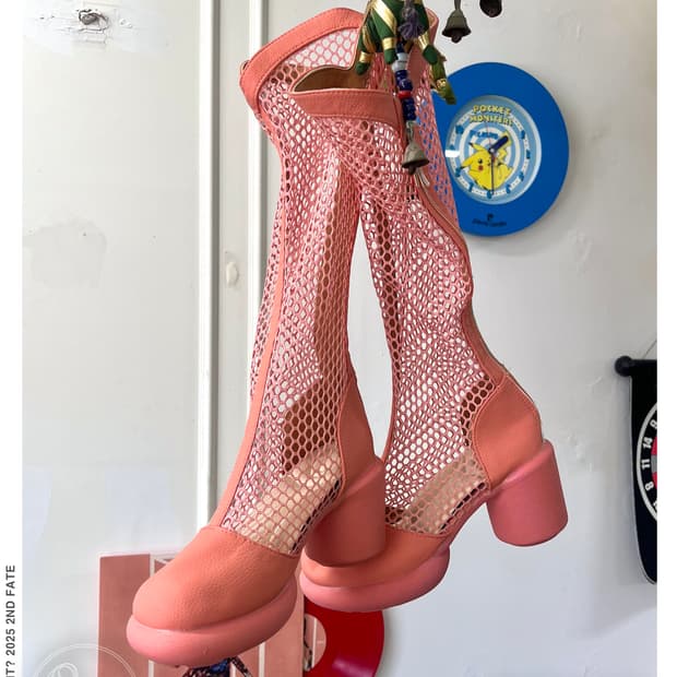 Italian Vtg Lace-up Mesh Rubber Boots