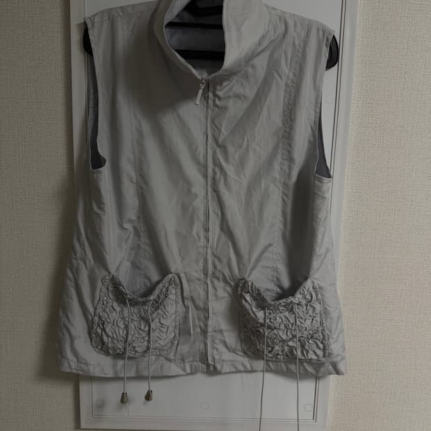 japanese vintage 셔링 레이어드 하이넥 조끼 집업 