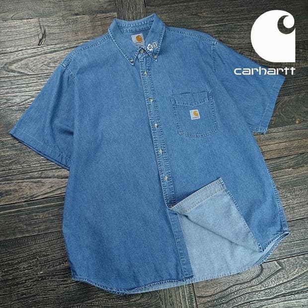 [칼하트] 로고 패치 데님 반팔 셔츠 M20136