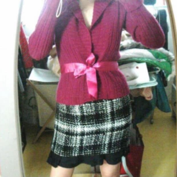 홀리스터디쟈인 리본 버건디 가디건/타이트핏 55