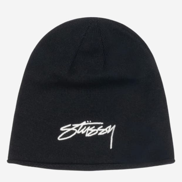 스투시 스컬캡 체인 스티치 롤드 비니 블랙