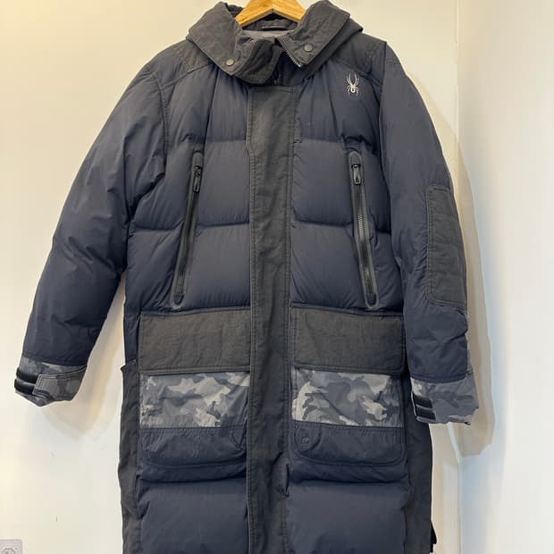 95)스파이더 네이비 카모플라쥬 오리털 롱패딩