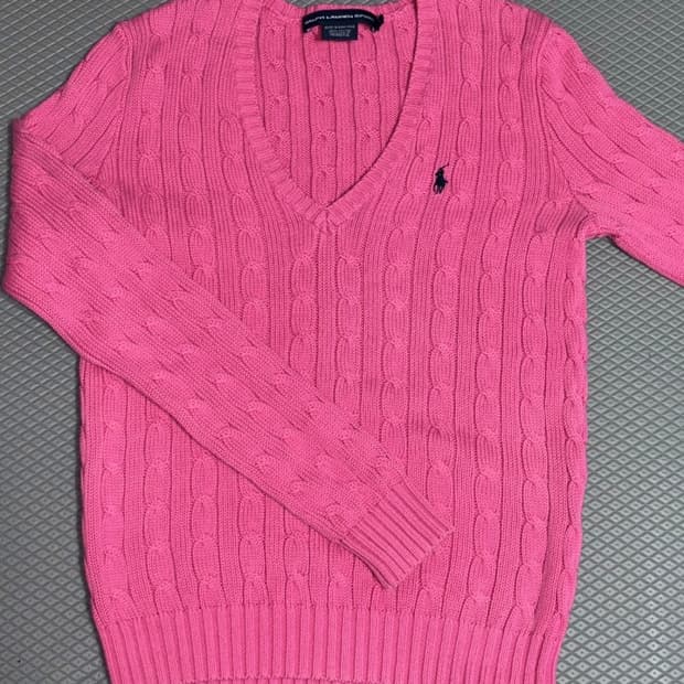 폴로 랄프로렌 핑크 케이블 브이넥 니트 M
