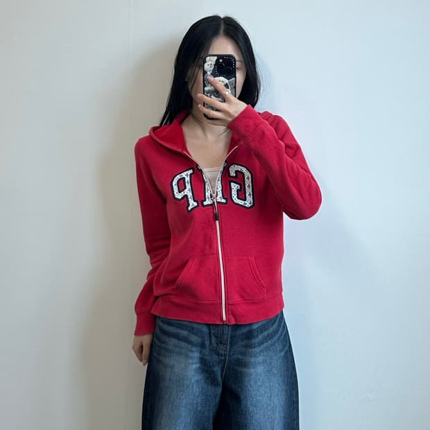 Gap 갭 자수로고 레드 후드집업