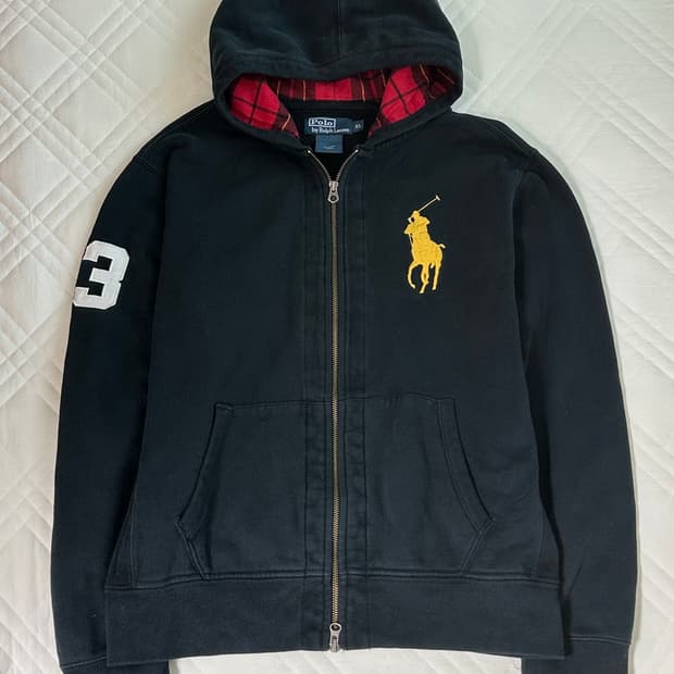 폴로 랄프로렌 빅포니 체크 후드집업 블랙