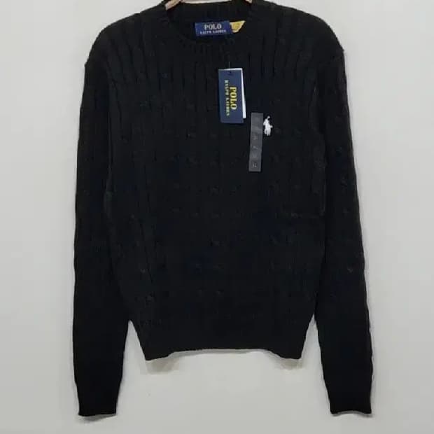 (M) 랄프로렌 폴로 케이블 니트 블랙 꽈배기 스웨터 라운드 