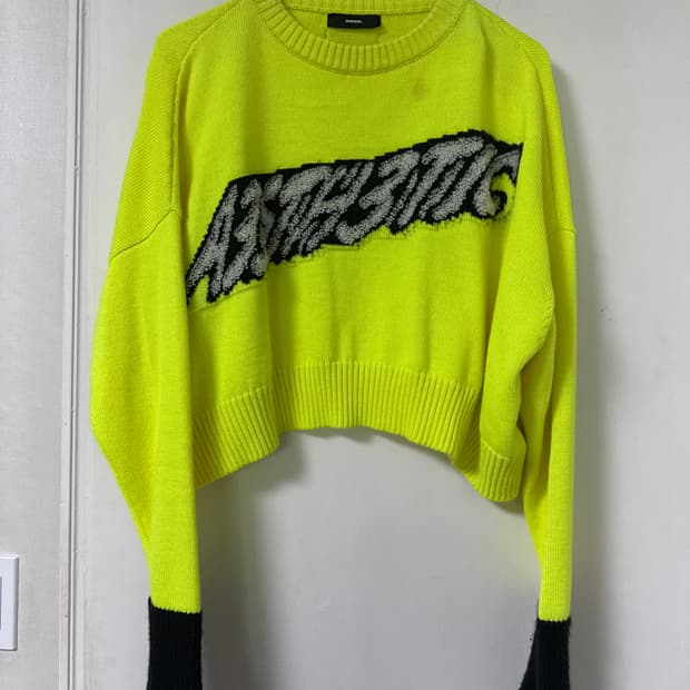 디젤 레몬 어센틱 로고 소매그런지 크롭니트