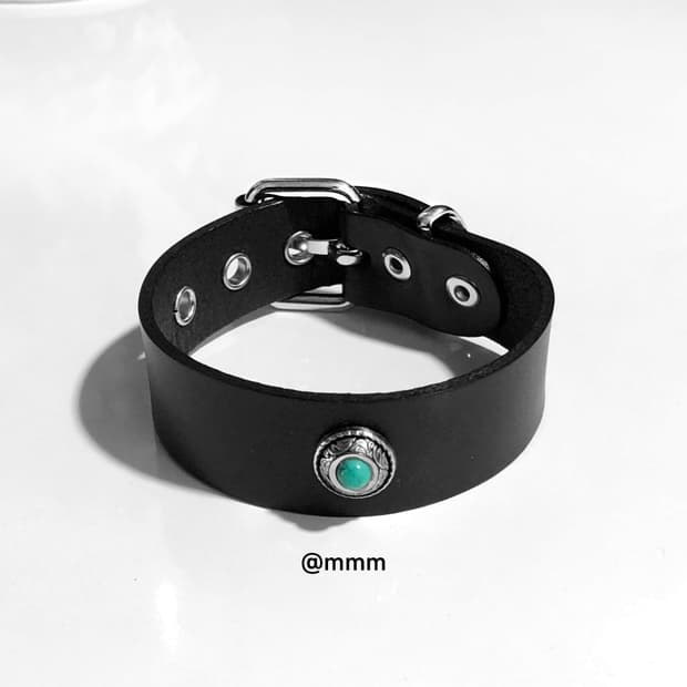 (Unisex) 터키석 스톤 가죽 팔찌