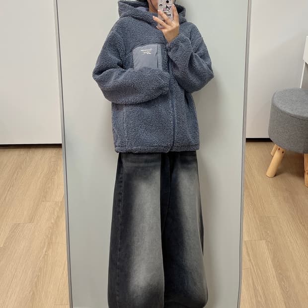 리복 그레이 뽀글이 플리스 후드 자켓