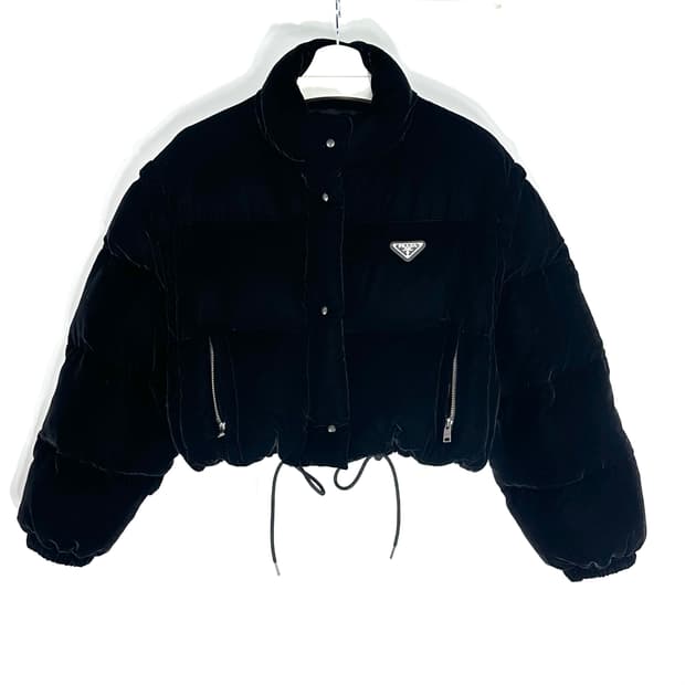 [38/S+급] 프라다 컨버터블 크롭 벨벳 다운 패딩 자켓