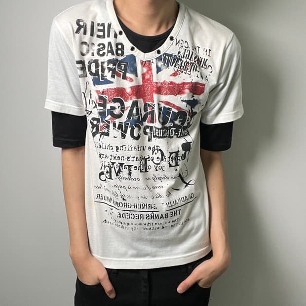 jpn vtg 락 펑크 y2k 레이어드 반팔 티셔츠 XL