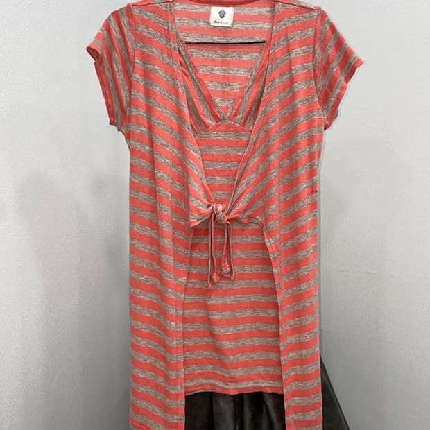 Front-Tie Fake Layered Striped Top