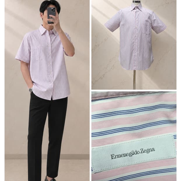 Ermenegildo Zegna 스트라이프 반팔 셔츠 / 105