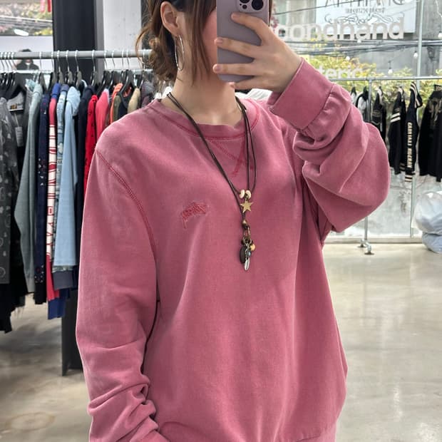 스투시 피그먼트워시드 맨투맨 살몬핑크