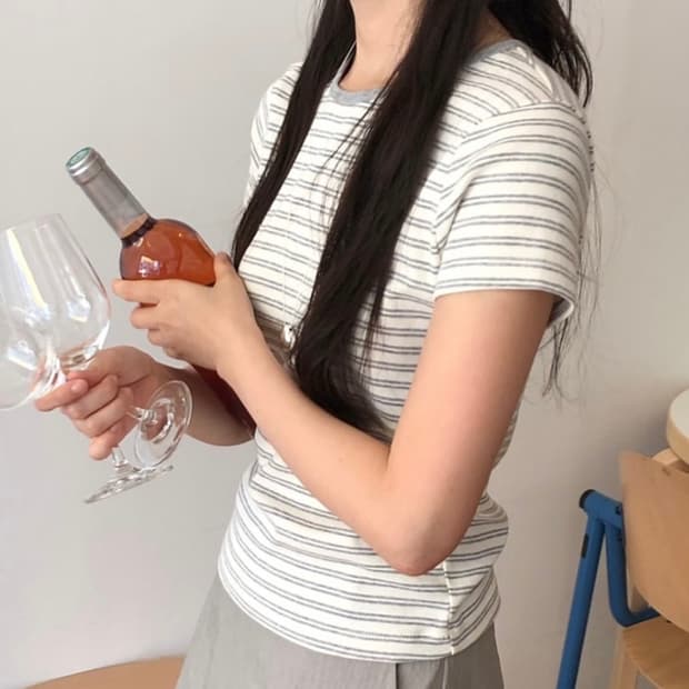 [새상품] 가내스라 일리 스트라이프 티셔츠 멜란지그레이