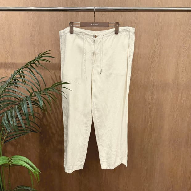 에트로 린넨 팬츠 허리 스트링 디테일 와이드 스트레이트핏 아이보리