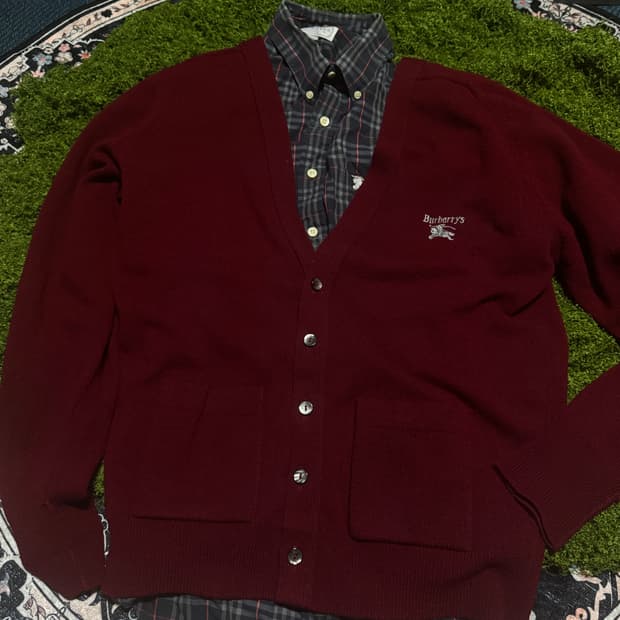 버버리 퓨어 램스울 가디건 버건디 38