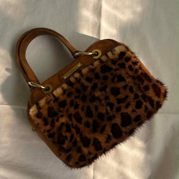 Vintage Leopard Fur Suede Mini Hand Tote