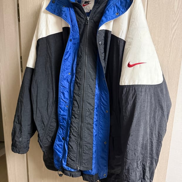 90s 나이키 빈티지 후드 패딩 자켓 (블루)