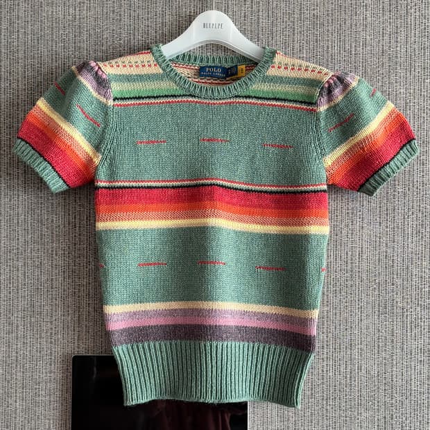 폴로 랄프로렌 스트라이프 퍼프 소매 니트 실크 블렌더 스웨터 아이린 착용