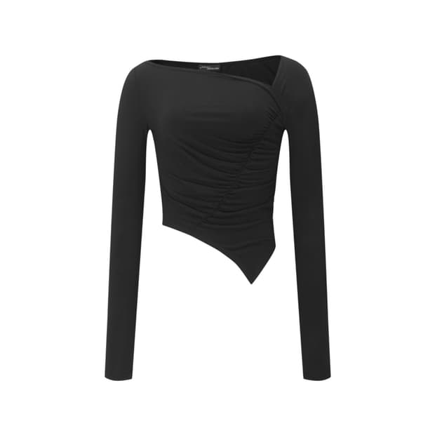Sadie Unbal Shirring Long Sleeve Top