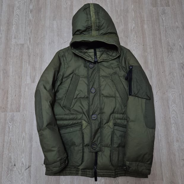 인터메조 카키 모직 덕다운 야상 후드 패딩 점퍼 M(95)