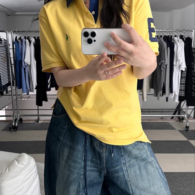 폴로 랄프로렌 옐로우/네이비 배색 카라 티셔츠 