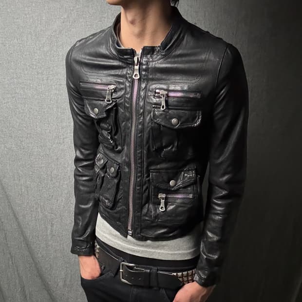 양가죽 포켓 크롭 자켓