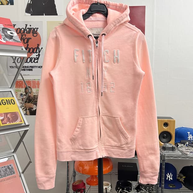 아베크롬비 아치로고 핑크 후드집업