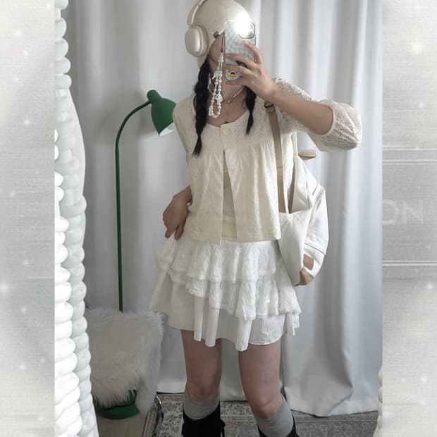 아이보리 레이스 원버튼 자켓