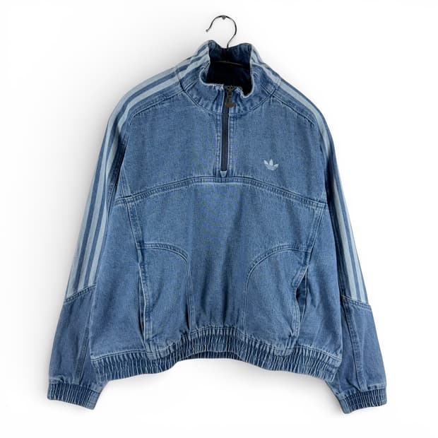 (S) 아디다스 데님 크롭 하프집 트랙탑