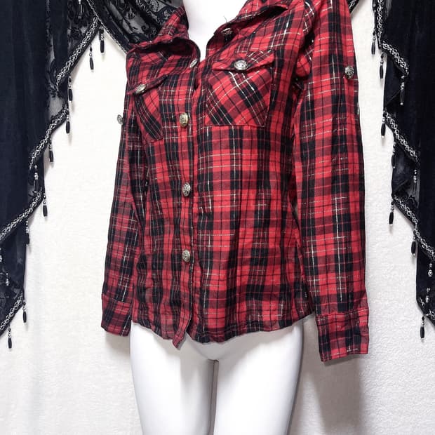 캐캐체 미사 나나 고스펑크 레드 타탄체크 셔츠 y2k 와투케 시부야 갸루