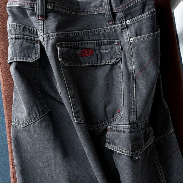 Denim cargo design utility wide pants