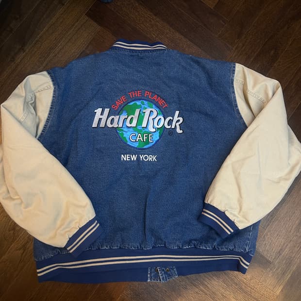 90s Hard Rock Newyork 하드락카페 뉴욕 데님 바시티자켓