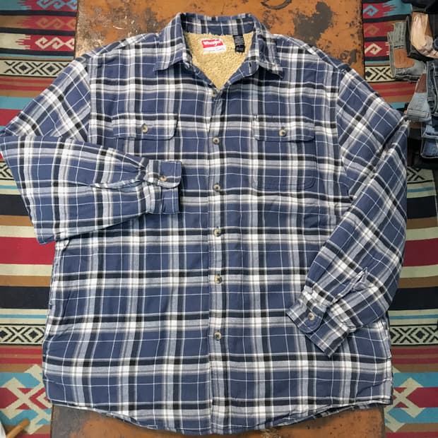 랭글러 라이트 네이비 타탄 체크 양털 셰르파 자켓 남성 110 