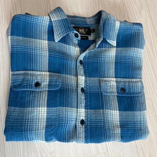 (L) rrl 웨스턴 블루 체크 플래드 셔츠