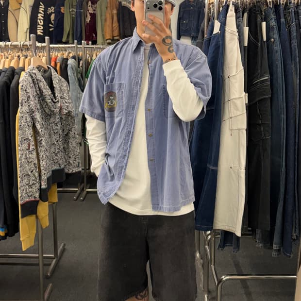 L)할리데이비슨 빈티지 90주년 프린팅 포캣 반팔 셔츠