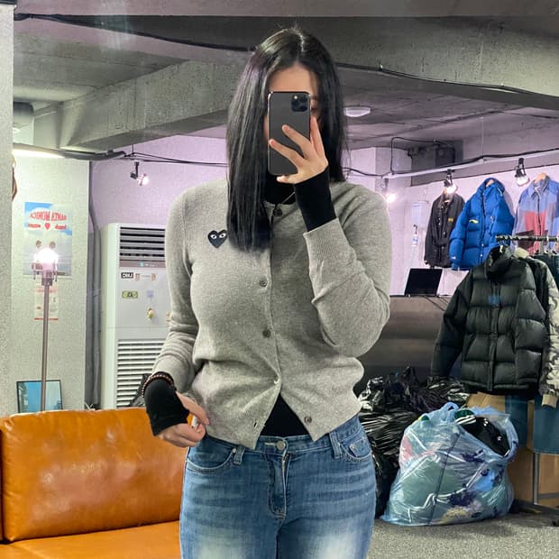 꼼데가르송 블랙 와트 와펜 크롭 가디건 그레이 B3518