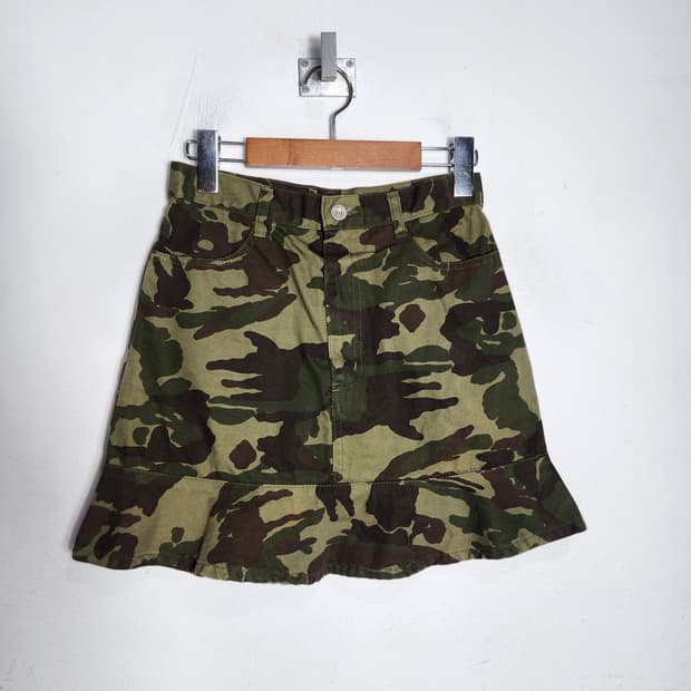 일본 빈티지 밀리터리 패턴 프릴 스커트